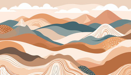 Abstract Landscape with Rolling Hills and Clouds.