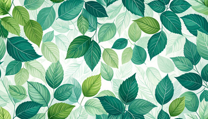 Seamless Pattern of Green Leaves on White Background.