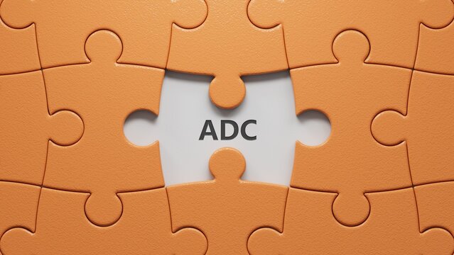 puzzle pieces with missing pieces with adc text. Financial, marketing.close up of puzzle pieces with missing pieces,Business Concept.3D rendering.
