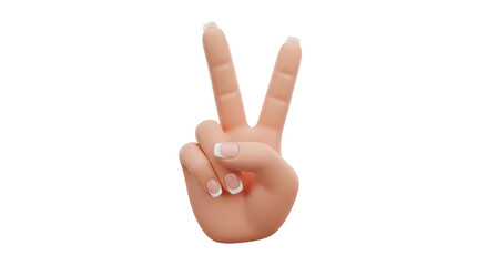 Victory gesture with stylish french manicure nails, peace sign hand for beauty and fashion concepts, isolated