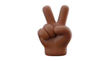 Brown 3D hand signifies peace and victory for a bright future with hope and resilience universally