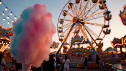 national cotton candy day sweet pink blue ferris wheel fairground evening