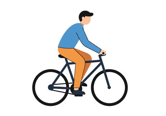 Obraz premium A person wearing casual clothes rides a bicycle, depicted in a simple, flat illustration style.