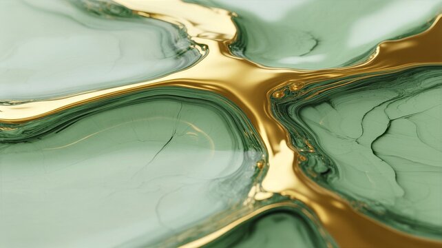 Fusion abstract background with elegant sage green and gold liquid marble pattern creating sophisticated flowing swirls and metallic veins