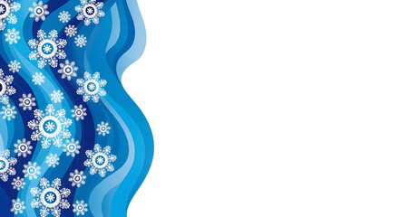 Abstract winter snowflake border design with flowing blue waves on a white background perfect for festive holiday decorations and winter themes
