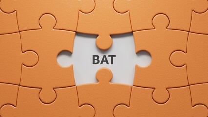 Fototapeta premium bat sign on puzzle pieces with missing pieces concept, puzzle pieces with missing pieces.close up of puzzle pieces with missing pieces,Business Concept.3D rendering.