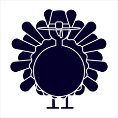 Black silhouette of Thanksgiving turkey wearing pilgrim hat. Ideal for autumn designs, festive prints, and holiday promotional materials.