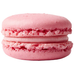 Pink macaron cookie with creamy filling isolated on background