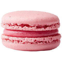 Close-up of a single pink macaron, a sweet french dessert pastry