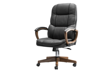Dark gray office chair with light brown wood accents