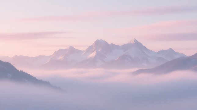 Minimalist Pastel Mountain Landscape at Sunrise or Sunset