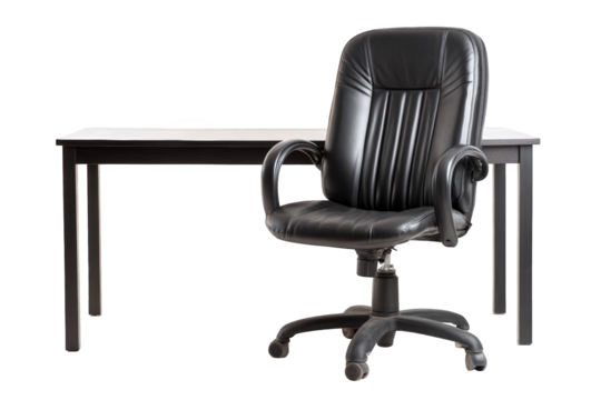 Black leather office chair and desk