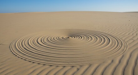 Naklejka premium Intricate Circular Patterns Etched into Golden Desert Sands Under a Clear Sky.