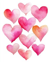 Fototapeta premium Watercolor Pink and Red Hearts Pattern, Love, Romance, Romantic