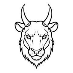 Fototapeta premium Monochrome Outline of Strong Bull Head Mascot Logo