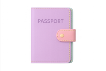 Purple passport cover with pink strap, ready for travel