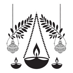 Indian Festival Design with Hanging Ornaments and Flames