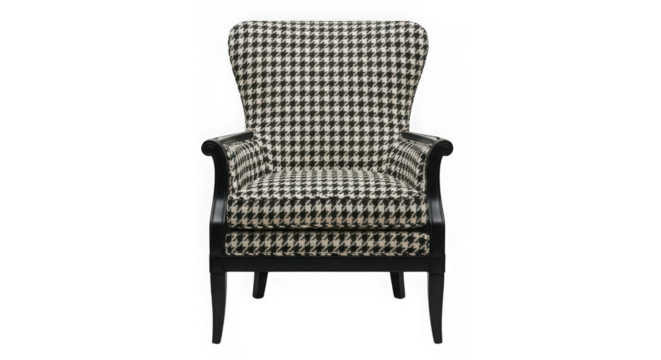 Classic houndstooth wingback armchair for sophisticated interiors