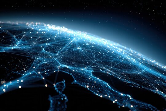 Futuristic digital Earth with glowing blue data networks