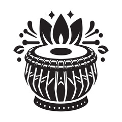 Artistic Representation of a Tabla Drum and Lotus Design