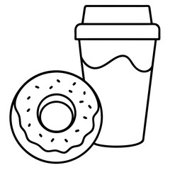 Coffee and donut in a simple line drawing style
