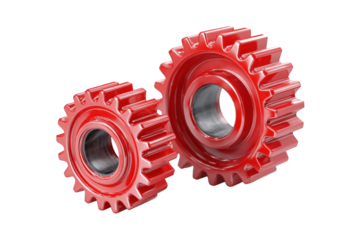 Two red gears in 3D