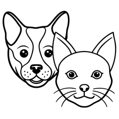 Dog and cat face illustration, cute pets