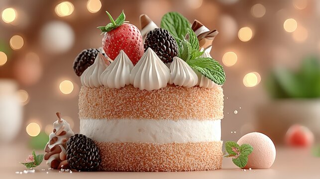 Delicious layered sponge cake with strawberry and berries