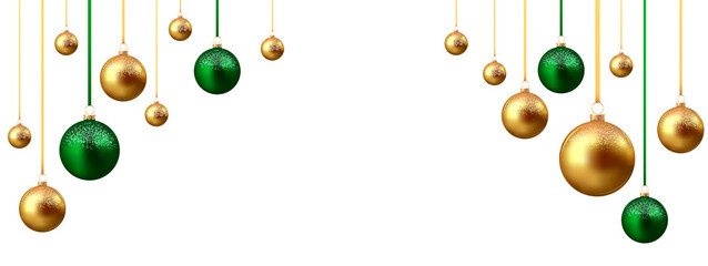 Green and gold christmas balls isolated on transparent background	