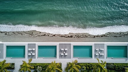 Aerial view of pools and beach.