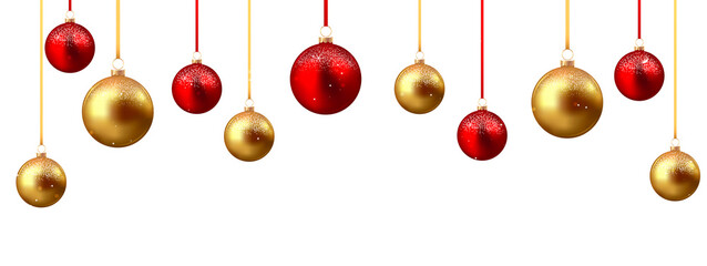 Red and gold christmas balls isolated on transparent background	