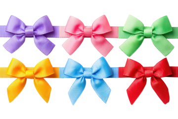 Colorful ribbon bows arranged in a horizontal row
