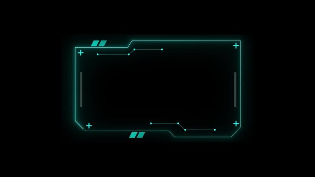 Futuristic neon HUD frame with cyan overlay. Digital interface displays data, network, and information. Futuristic Neon HUD Frame Overlay Cyan Digital Interface Element Glowing Geometric. 