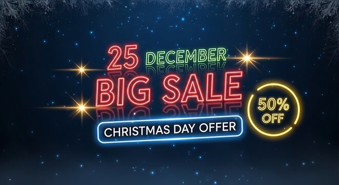 Get ready for a stunning Christmas day with a big sale offering 50% off discounts, perfect for festive promotions and holiday advertising campaigns