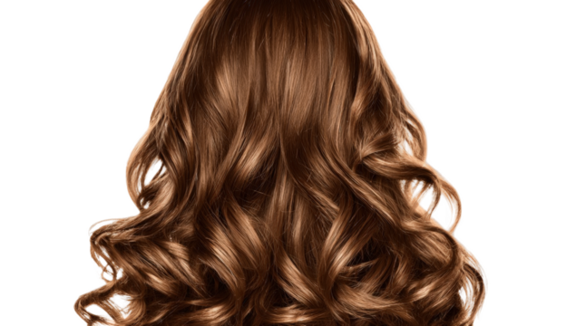 A close-up of wavy brown hair