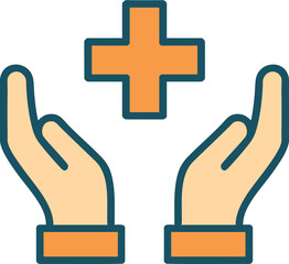Hands holding orange medical cross for protection