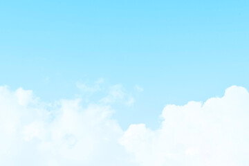 Blue pastel sky with white fluffy cloud. Cumulus clouds background. Cloudscape morning sky. The concepts of freedom of life, never give up and positive though energy.