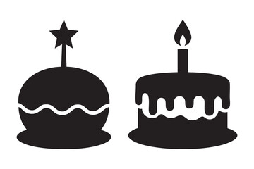 Birthday cake silhouette vector icon with candles