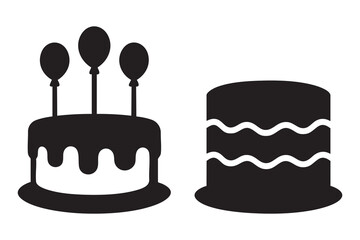 Birthday cake silhouette vector icon with candles