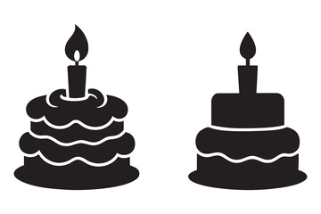 Birthday cake silhouette vector icon with candles
