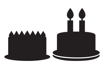 Birthday cake silhouette vector icon with candles