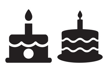 Birthday cake silhouette vector icon with candles