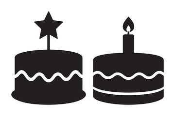 Birthday cake silhouette vector icon with candles