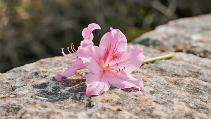 Pink flower on rock surface