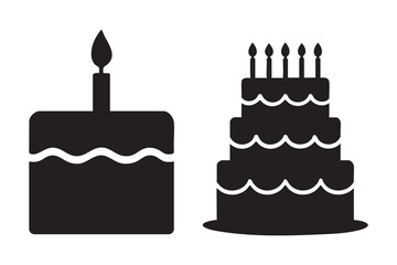 Birthday cake silhouette vector icon with candles