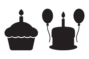 Birthday cake silhouette vector icon with candles