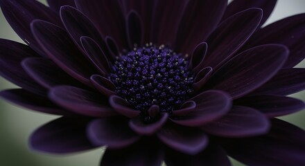 Close-up view of a deep purple flower, capturing the intricate details of petals and center