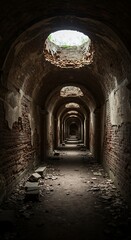 Eerie Tunnel with Light Holes - A Dark and Mysterious Passage.