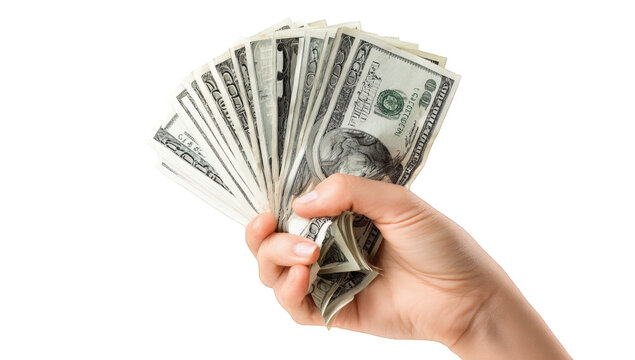 Hand holding a fan of US dollars (4) - Powered by Adobe