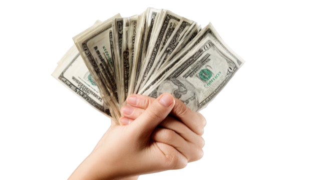 Hand holding a fan of US dollars (6)